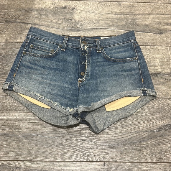 • Rag & Bone • Women's Marilyn Fly  Denim Cut Off high rise Short Weston Blue 25 - Picture 4 of 6
